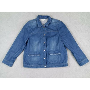 J Jill Size L Petite Women's Blue Denim Jacket Fringe Trim
